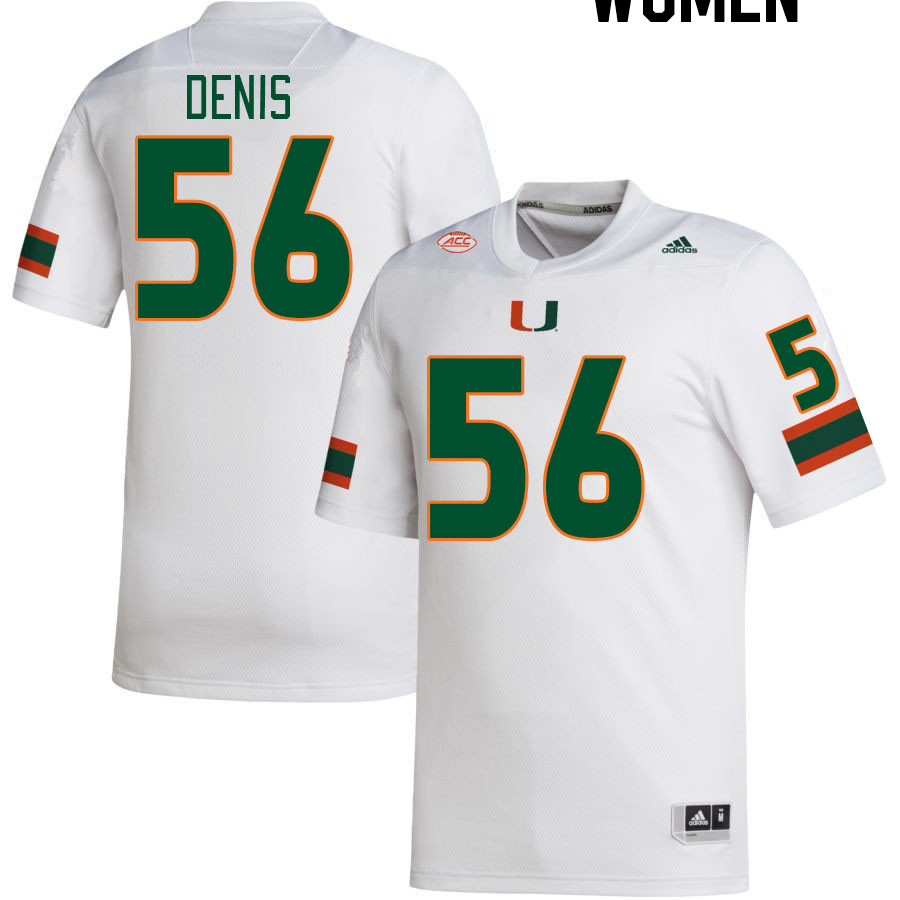 Women #56 Jonathan Denis Miami Hurricanes College Football Jerseys Stitched-White - Click Image to Close